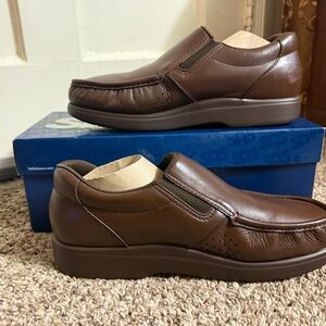 SAS Men's Rich Brown Leather Slip-On Loafers